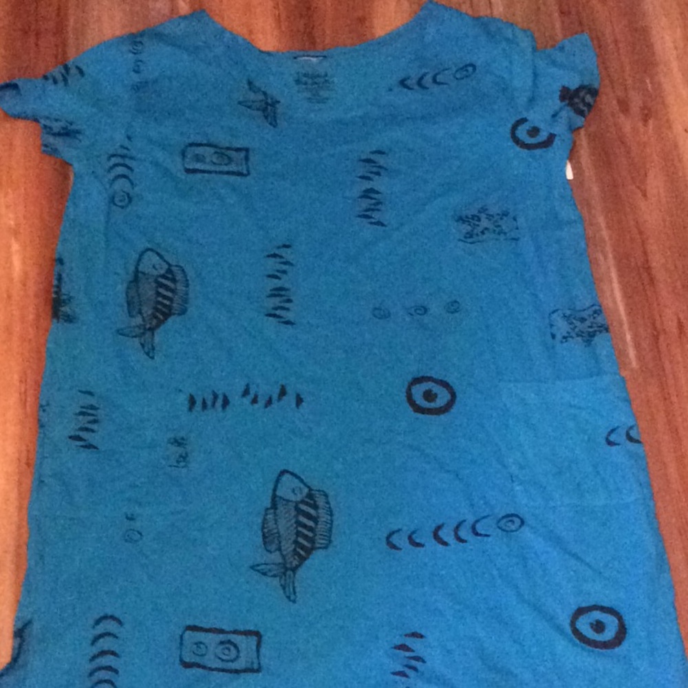 Short cotton dress with tropical/fish design